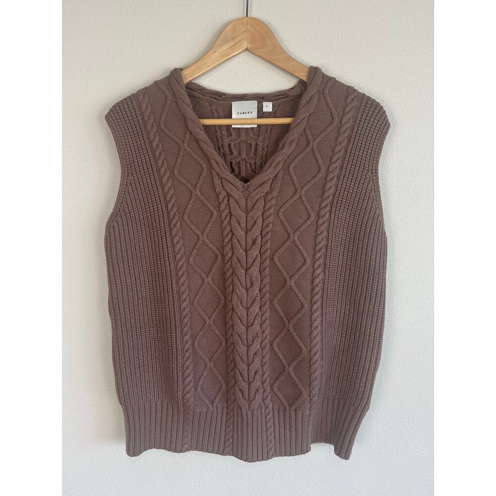 Varley Kay Cable Knit Vest Deep Taupe Large View 3